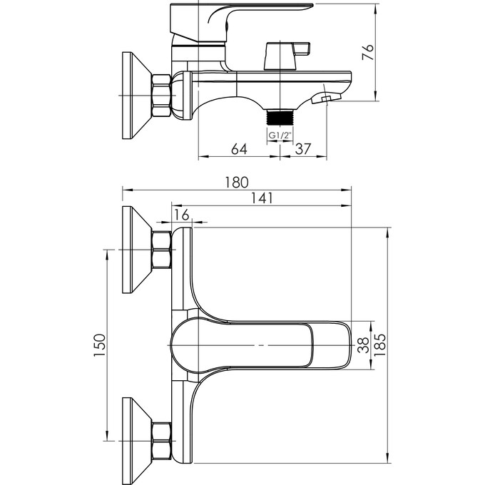 Смеситель для ванны RJ Ina RJFA058-03CH (с лейкой и шлангом), фото 2