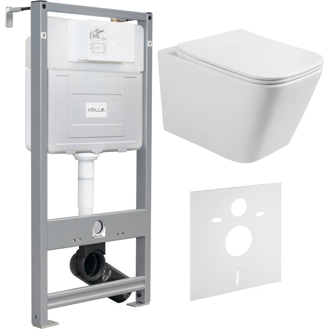 Комплект унитаз с инсталляцией 3 в 1 : подвесной унитаз с сиденьем Volle Libra 2.0 Vortice 1321.001000 + инсталляция Volle Master EVO 212010 + c звукоизоляционной прокладкой + с креплением к стене, фото 