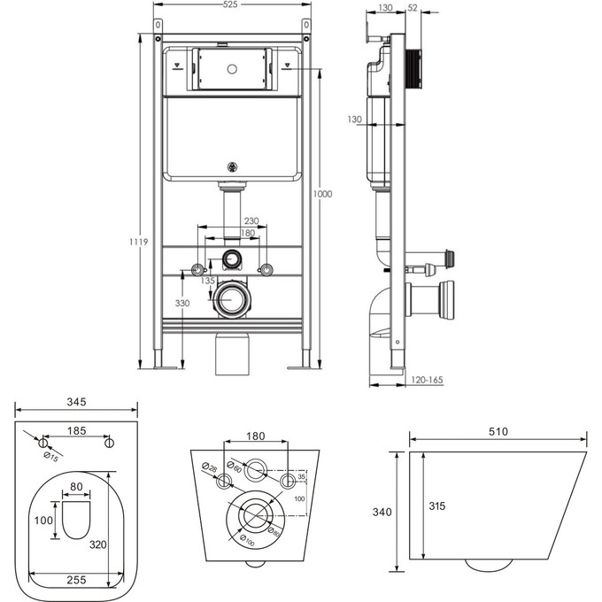 Комплект унитаз с инсталляцией 3 в 1 : подвесной унитаз с сиденьем Volle Libra 2.0 Vortice 1321.001000 + инсталляция Imprese i-Frame i1210 + с креплением к стене, фото 4