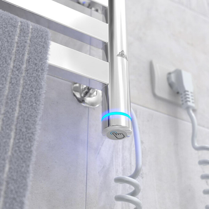 Электрический полотенцесушитель Laris Кватро П10 S3 73207885 (500x800, хром/белый/черный/золото/бронза, правый, сенсорный, с таймером), Доступные размеры: 500 x 800, Подключение полотенцесушителя: правое, фото 5