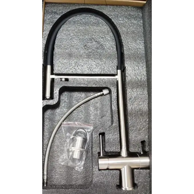 Смеситель для кухни Perla Oceli PSS5101 (хром/черный матовый, с гибким изливом и подключением питьевой воды), фото 4