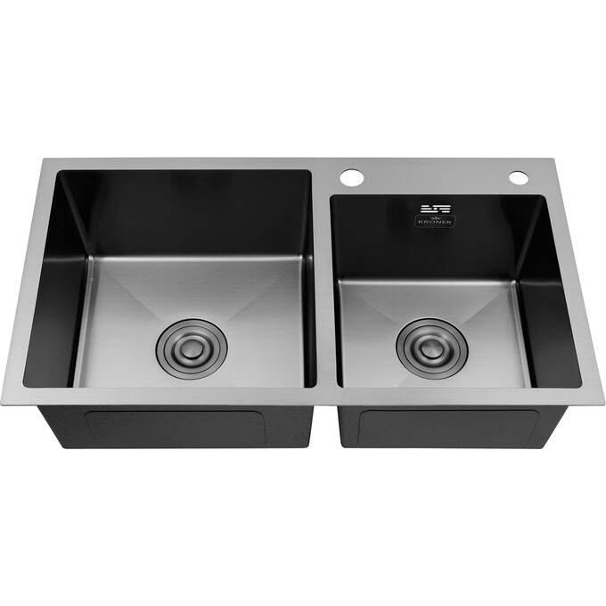 Кухонна мийка зі змішувачем Kroner KRS7843ZHMPVDPVD03817BLKSP026 (78x43 см, 3.0/1.0 мм, з коландером, дозатором та сифоном), фото , изображение 3