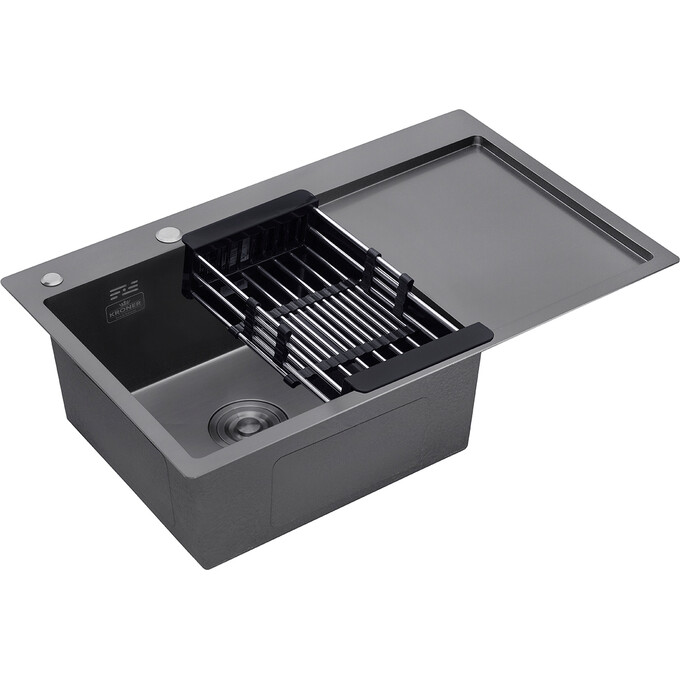 Кухонна мийка зі змішувачем Kroner KRS7849LHMPVDSCH035PVDSP026 (78x49 см, 3.0/1.0 мм, з коландером, дозатором та сифоном, права), фото , изображение 5