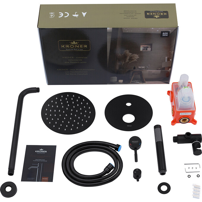 Комплект для ванної кімнати Kroner KRKSCH082SCH010SCH60: душова система Edelstahl Klassisch-SCH082 + змішувач для умивальника Edelstahl Klassisch-SCH010 + трап лінійний Harz SCH60 Sektion Schwarz, фото , изображение 11