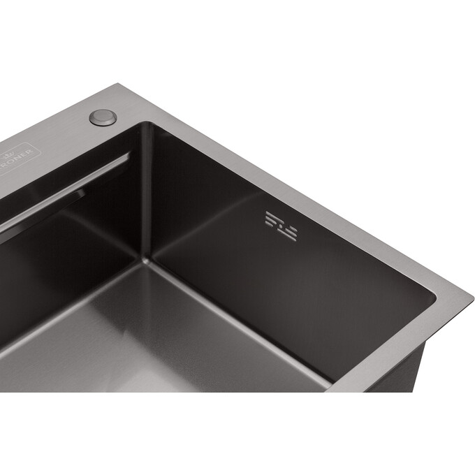 Кухонна мийка зі змішувачем Kroner KRS6350HMPVDPVD03817BLKSP026 (63x50 см, 3.0/1.0 мм, з коландером, дозатором та сифоном), фото , изображение 6