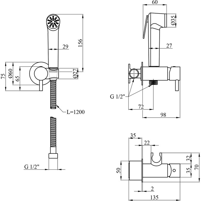 Комплект змішувачів для ванної кімнати Kroner Armada+Bidet KRAW063W010C082 (W063+W010+C082, хром/білий), фото , изображение 30