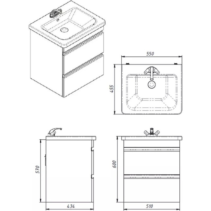 Тумба с раковиной Devit Frame 753055W (55 см, белая глянцевая, подвесная, с сифоном), Доступные размеры: 55, Цвет производителя: белый глянец, фото 7