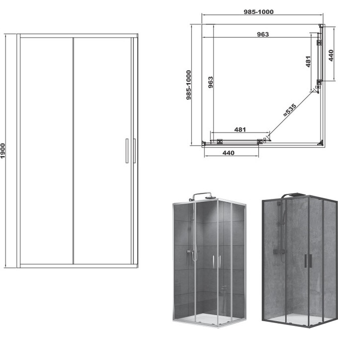 Душова кабіна Devit Art 2.0 FEN2240B (100x100 см, прозоре скло, профіль чорний матовий), Доступні розміри: 100 x 100, Колір виробника: чорний матовий, фото , изображение 2