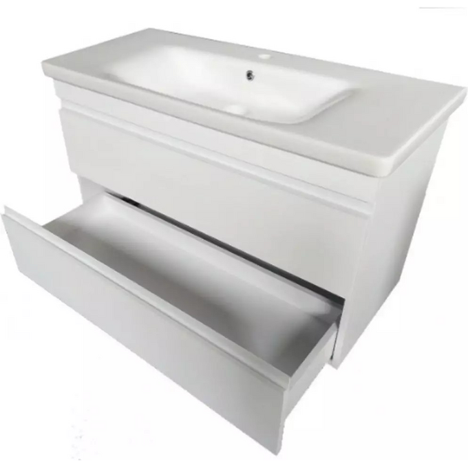 Тумба с раковиной Devit Frame 753080W (80 см, белая глянцевая, подвесная, с сифоном), Доступные размеры: 80, Цвет производителя: белый глянец, фото 4