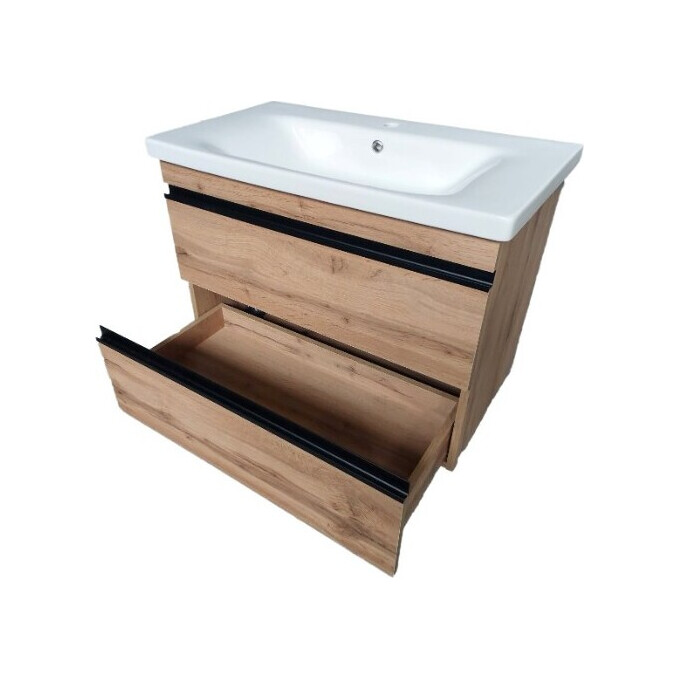 Тумба з раковиною Devit Frame 753065O (65 см, дуб/чорний, підвісна, із сифоном), Доступні розміри: 65, Колір виробника: дуб, фото , изображение 4