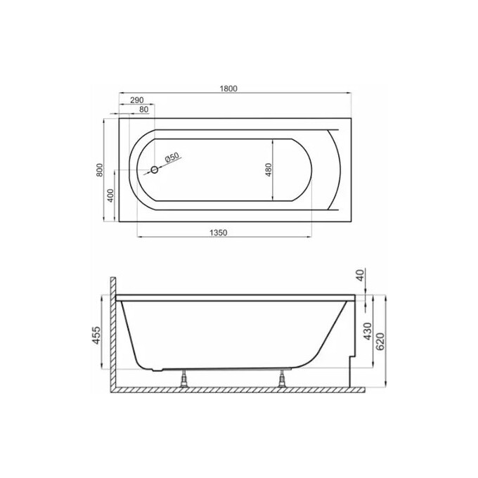 Акриловая ванна Devit Classic CLAS18080 (180x80 см, с ножками), фото 5