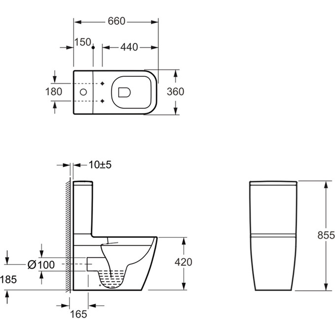 Безободковый унитаз-компакт Devit Quadra Vortex Flush 2050140 (воронкообразный, c сиденьем), фото 2
