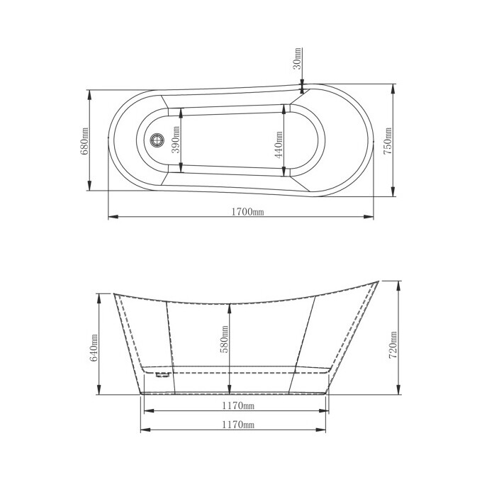 Акрилова ванна VBI Maella VBI-070517 (170x75 см, окремостояча), фото , изображение 2