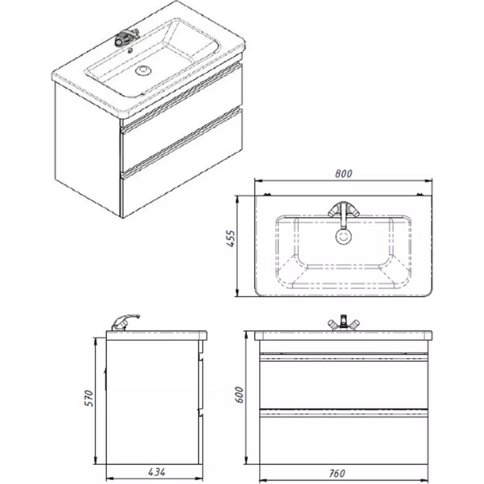 Тумба с раковиной Devit Frame 753080W (80 см, белая глянцевая, подвесная, с сифоном), Доступные размеры: 80, Цвет производителя: белый глянец, фото 6