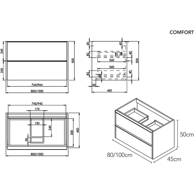 Тумба с раковиной Devit Comfort 332100W (100 см, белая/черная, подвесная), фото 3