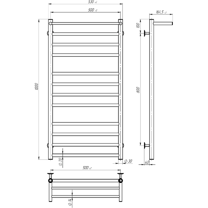 Водяной полотенцесушитель Devit Allround AL5001000 (500х1000, хром), Доступные размеры: 500 x 1000, Цвет производителя: хром, Подключение полотенцесушителя: нижнее, фото 3