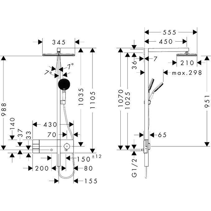 Душевая система с термостатом Hansgrohe Raindance Alive Q 2jet Polished Gold Optic 24590990 (золото), Цвет производителя: золото, фото 6