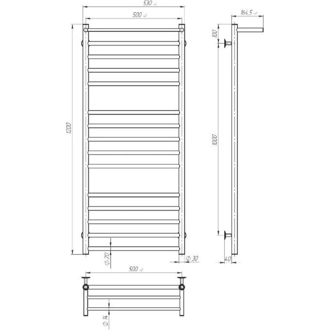 Електрична рушникосушарка Devit Allround AL5001200EBS (500x1200, чорна матова, сенсорна), Доступні розміри: 500 x 1200, Колір виробника: чорний матовий, Підключення рушникосушарки: універсальне, фото , изображение 4