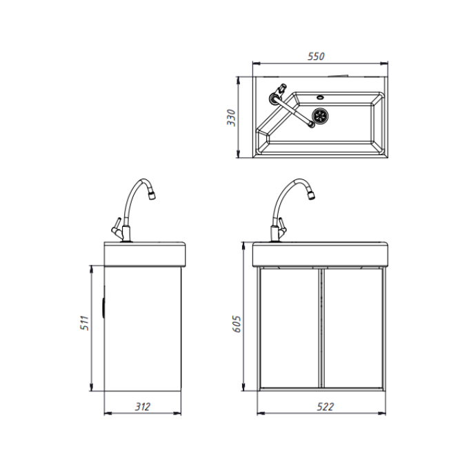 Тумба з раковиною Devit Quarda 083055W (55 см, біла глянсова, підвісна, із сифоном), Доступні розміри: 55, Колір виробника: білий глянець, фото , изображение 4
