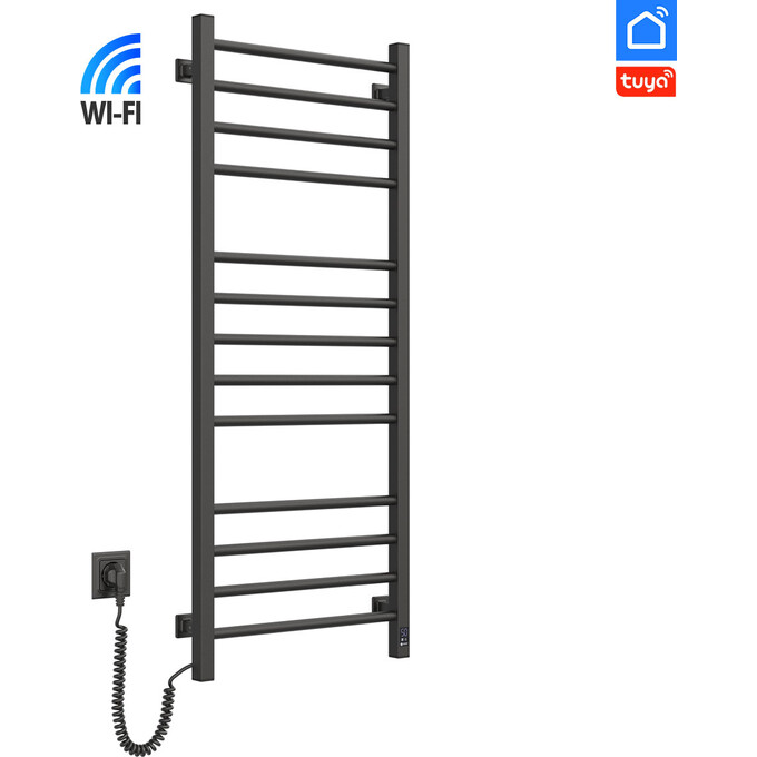 Электрический полотенцесушитель Navin Классик Квадро Sensor Wi-Fi 12-216155-5012 (500x1200, черный муар, левый, сенсорный, с таймером), Доступные размеры: 500 x 1200, Цвет производителя: черный муар, Подключение полотенцесушителя: левое, фото 