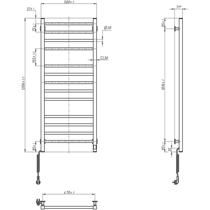 Электрический полотенцесушитель Navin Классик Квадро Sensor Wi-Fi 12-216155-5012 (500x1200, черный муар, левый, сенсорный, с таймером), Доступные размеры: 500 x 1200, Цвет производителя: черный муар, Подключение полотенцесушителя: левое, фото 10