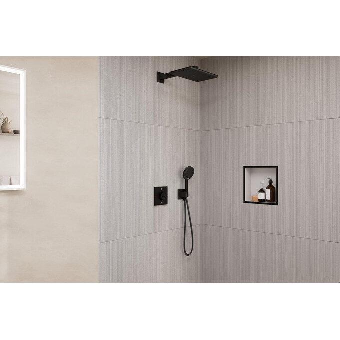 Душевая система с термостатом Hansgrohe Raindance Alive Q Design ShowerSet 1jet and iBox Universal 2 Matt Black 24620670 (черная матовая, скрытого монтажа), Цвет производителя: черный матовый, фото 2