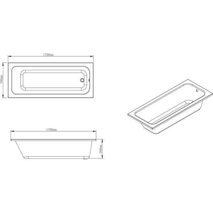 Акриловая ванна VBI Amiata VBI-070817 (170x70 см), фото 2