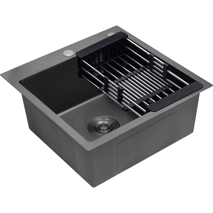 Кухонна мийка із змішувачем Kroner KRS5050HMPVDGRP03393BLKSP026 (50x50 см, 3.0/1.0 мм, з коландером, дозатором та сифоном), фото , изображение 4