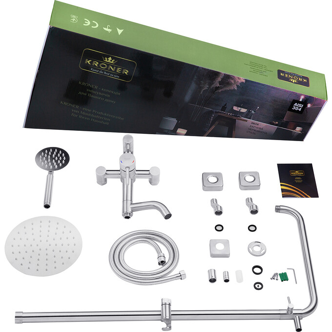 Комплект змішувачів для ванної кімнати Kroner Edelstahl Klassisch KRKESG063ESG010ESG052 (ESG063+ESG010+ESG052, нержавіюча сталь), фото , изображение 14