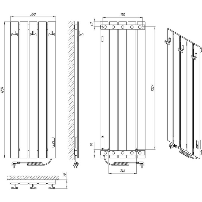 Электрический полотенцесушитель Laris Зебра Бостон ЧФ(Ч)5 R2 73207923 (400x1200, черный матовый, правый, с таймером), Доступные размеры: 400 x 1200, Цвет производителя: черный матовый, Подключение полотенцесушителя: правое, фото 7