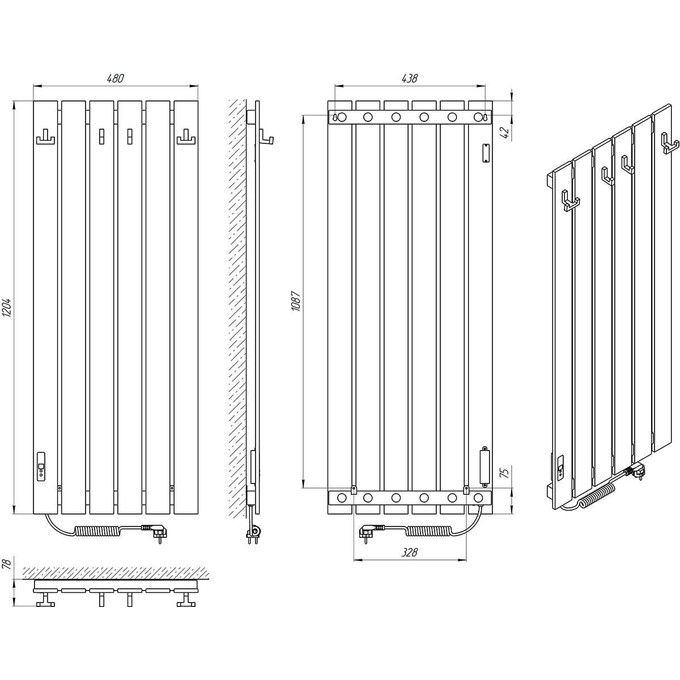Электрический полотенцесушитель Laris Зебра Бостон ЧФ(Ч)6 R2 73207927 (480x1200, черный матовый, левый, с таймером), Доступные размеры: 480 x 1200, Цвет производителя: черный матовый, Подключение полотенцесушителя: левое, фото 7