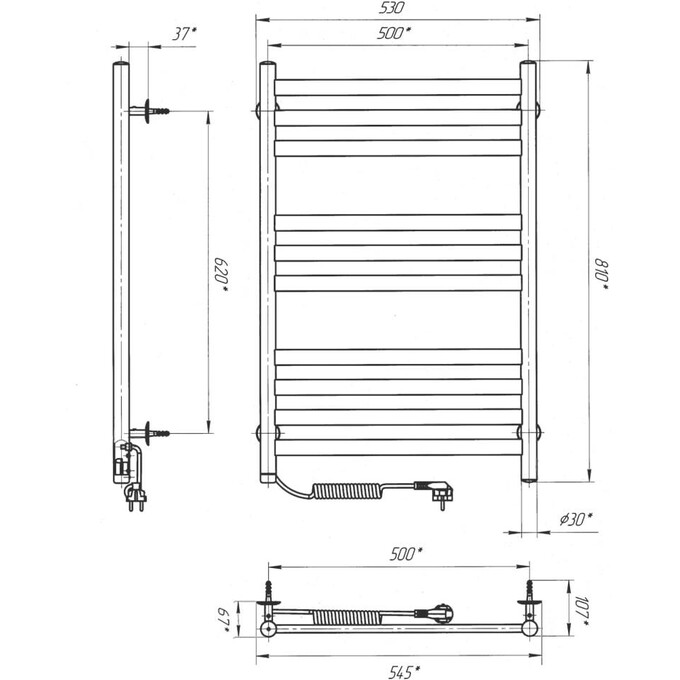 Электрический полотенцесушитель Laris Кватро П10 S3 73207886 (500x800, хром/белый/черный/золото/бронза, левый, сенсорный, с таймером), Доступные размеры: 500 x 800, Подключение полотенцесушителя: левое, фото 6