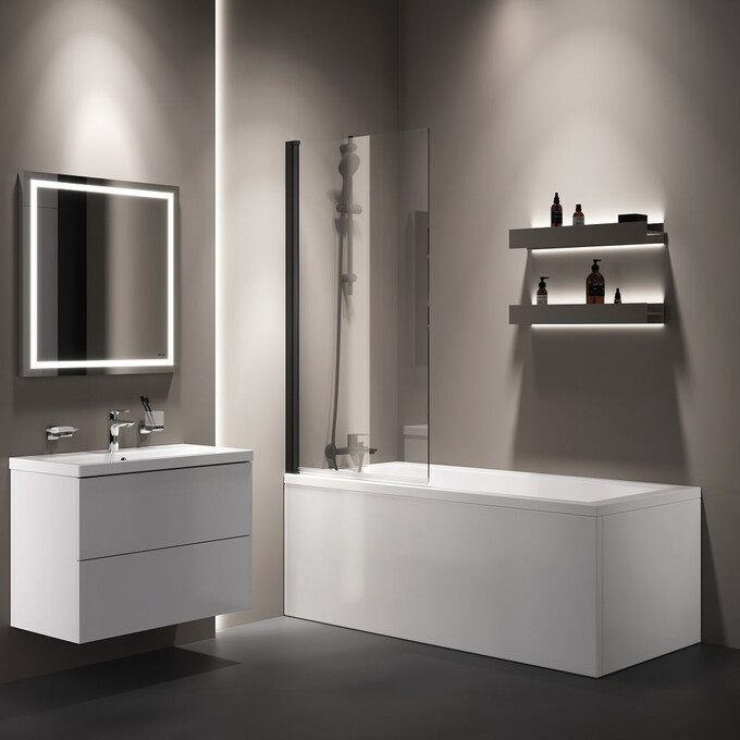 Стеклянная шторка для ванны Am.Pm Gem W90UBS-D080-140BT (80x140 см, стекло прозрачное, профиль черный матовый), Цвет производителя: прозрачное стекло, отделка черная матовая, фото 2