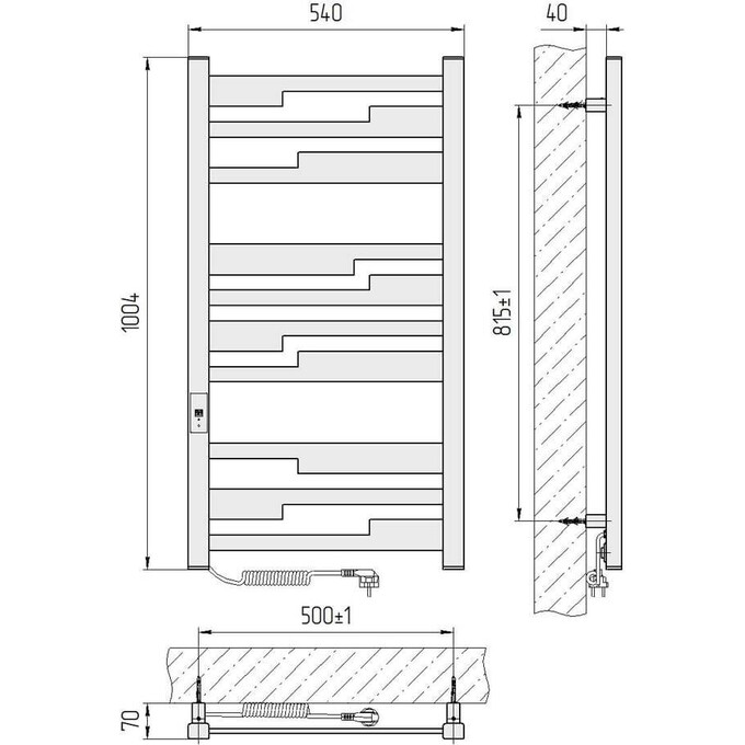 Электрический полотенцесушитель Laris Зебра Тетрис ЧФ(ГМ)10 R2 73207854 (500x1000, графит, левый, с таймером), Доступные размеры: 500 x 1000, Цвет производителя: графит, Подключение полотенцесушителя: левое, фото 6