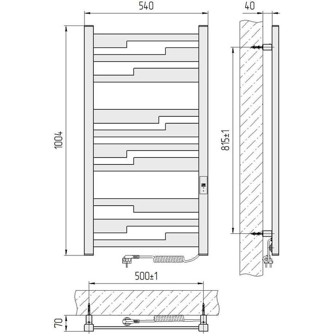 Электрический полотенцесушитель Laris Зебра Тетрис ЧФ(ГМ)10 R2 73207855 (500x1000, графит, правый, с таймером), Доступные размеры: 500 x 1000, Цвет производителя: графит, Подключение полотенцесушителя: правое, фото 6