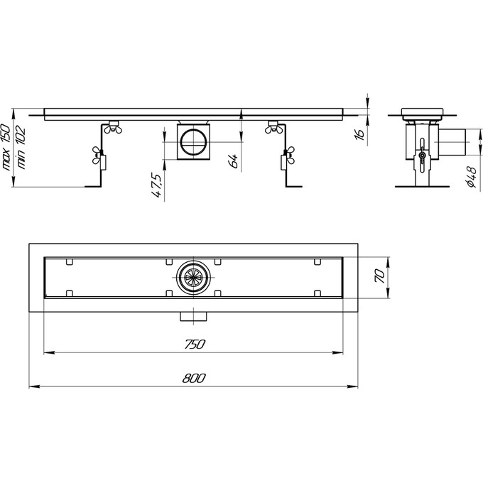 Душевой трап Laris Piano 750 78000024 (75 см, хром), Цвет производителя: хром, Доступные размеры: 75, фото 8