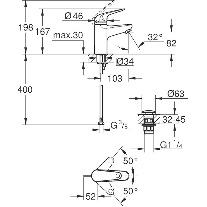 Змішувач для умивальника Grohe QuickFix Swift Child Lock S-Size Chrome 24319001 (хром, з донним клапаном), фото , изображение 5
