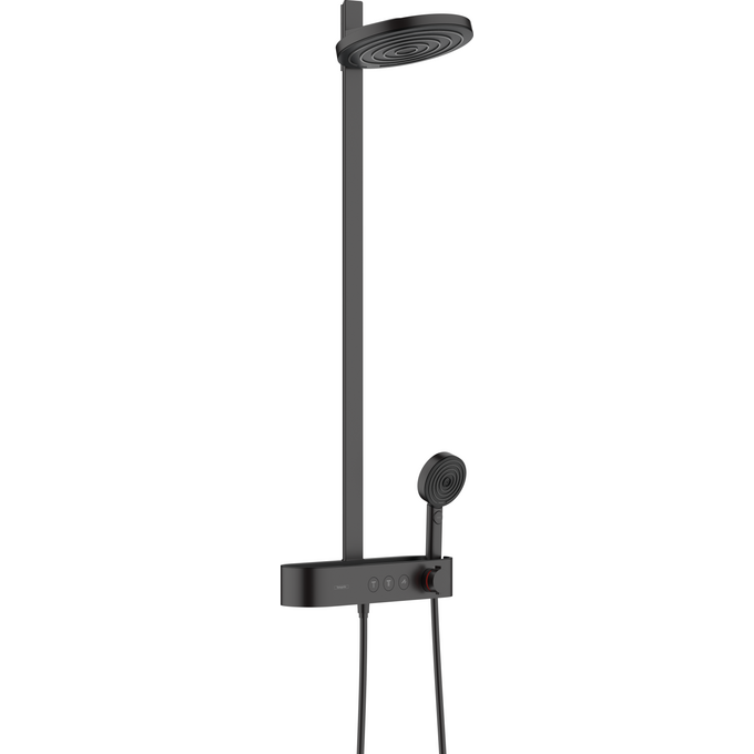 Душова система з термостатом Hansgrohe Pulsify S Showerpipe 260 2jet EcoSmart Matt Black 24241670 (чорна матова, з поличкою), Колір виробника: чорний матовий, фото 