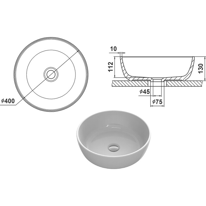 Умывальник Snail Сакура 177A100 (40 см, чаша), Цвет производителя: белый глянец, фото 10