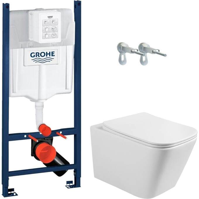 Комплект унитаз с инсталляцией 3 в 1: подвесной унитаз с сиденьем Volle Libra 2.0 Vortice 1321.001000 + инсталляция Grohe Rapid SL 388400WG + крепление к стене, фото 