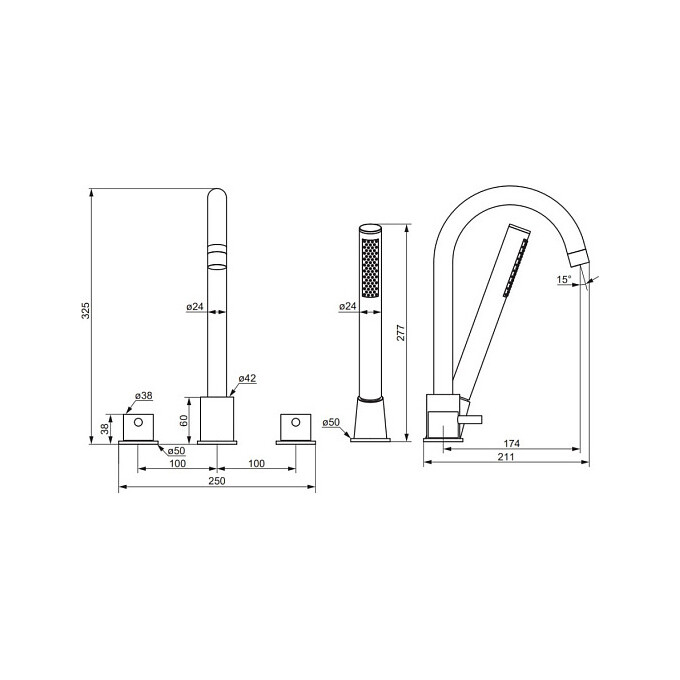 Змішувач на борт ванни Damixa Scandinavian Pure Chrome 360400000 (хром, на чотири отвори), Колір виробника: хром, фото , изображение 3