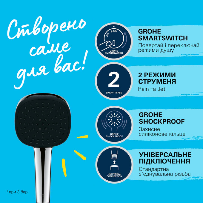 Смеситель для ванны Grohe QuickFix Dice Vitalio Comfort Black BF101872VC (с душевым гарнитуром), фото 8