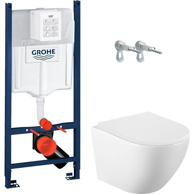 Комплект унитаз с инсталляцией 3 в 1: подвесной унитаз с сиденьем Volle Amadeus 2.0 Vortice 1313.001000 + инсталляция Grohe Rapid SL 388400WG + крепление к стене, фото 