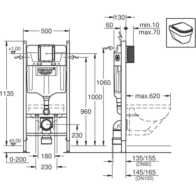 Комплект унітаз з інсталяцією 3 в 1: підвісний унітаз з сидінням Imprese Dobry Twist c06802203 + інсталяція Grohe Rapid SL 388400WG + кріплення до стіни, фото , изображение 6