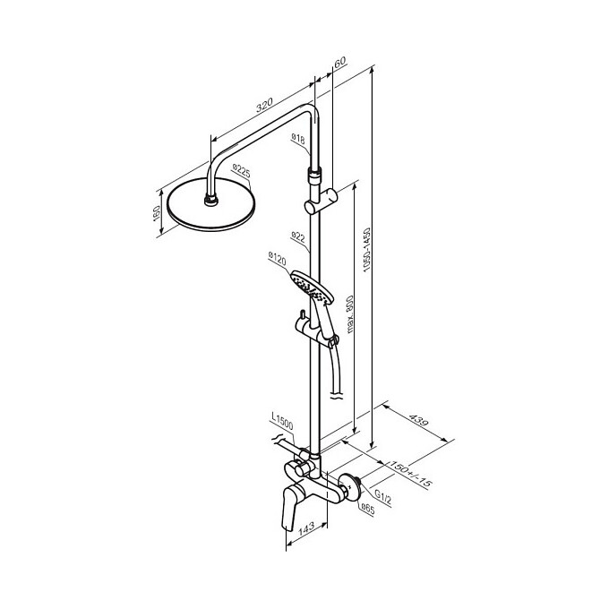Душова система Damixa Jupiter Black 977710300 (хром), Колір виробника: хром, фото , изображение 6