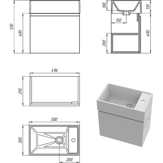 Тумба Snail Шейла с умывальником Snail Веста 500КМ164LRPA100 (50 см, белая глянцевая, правая, подвесная), Доступные размеры: 50 x 30  R, фото 8