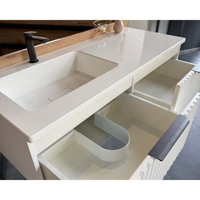 Тумба Snail Ванесса з умивальником Snail Аляска 1200KMF500LA100 (120 см, біла глянсова, ліва, підвісна), Доступні розміри: 120 x 50 L, фото , изображение 5