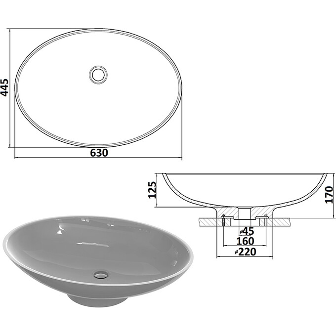Умивальник Snail Ніка White Glossy 103A100 (63x44 см, білий глянсовий, чаша), Колір виробника: білий глянець, фото , изображение 9