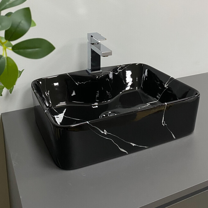 Раковина VBI Forli Black Marmo Glossy White VBI-011107 (48x37 см, черный мрамор глянцевый), Доступные размеры: 48 x 37, Цвет производителя: черный мрамор глянцевый, фото 2