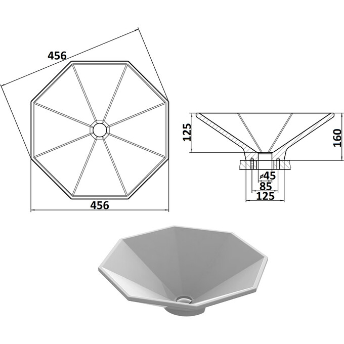 Умивальник Snail Сиріус White Glossy 113A100 (46x46 см, білий глянсовий, чаша), Колір виробника: білий глянець, фото , изображение 8